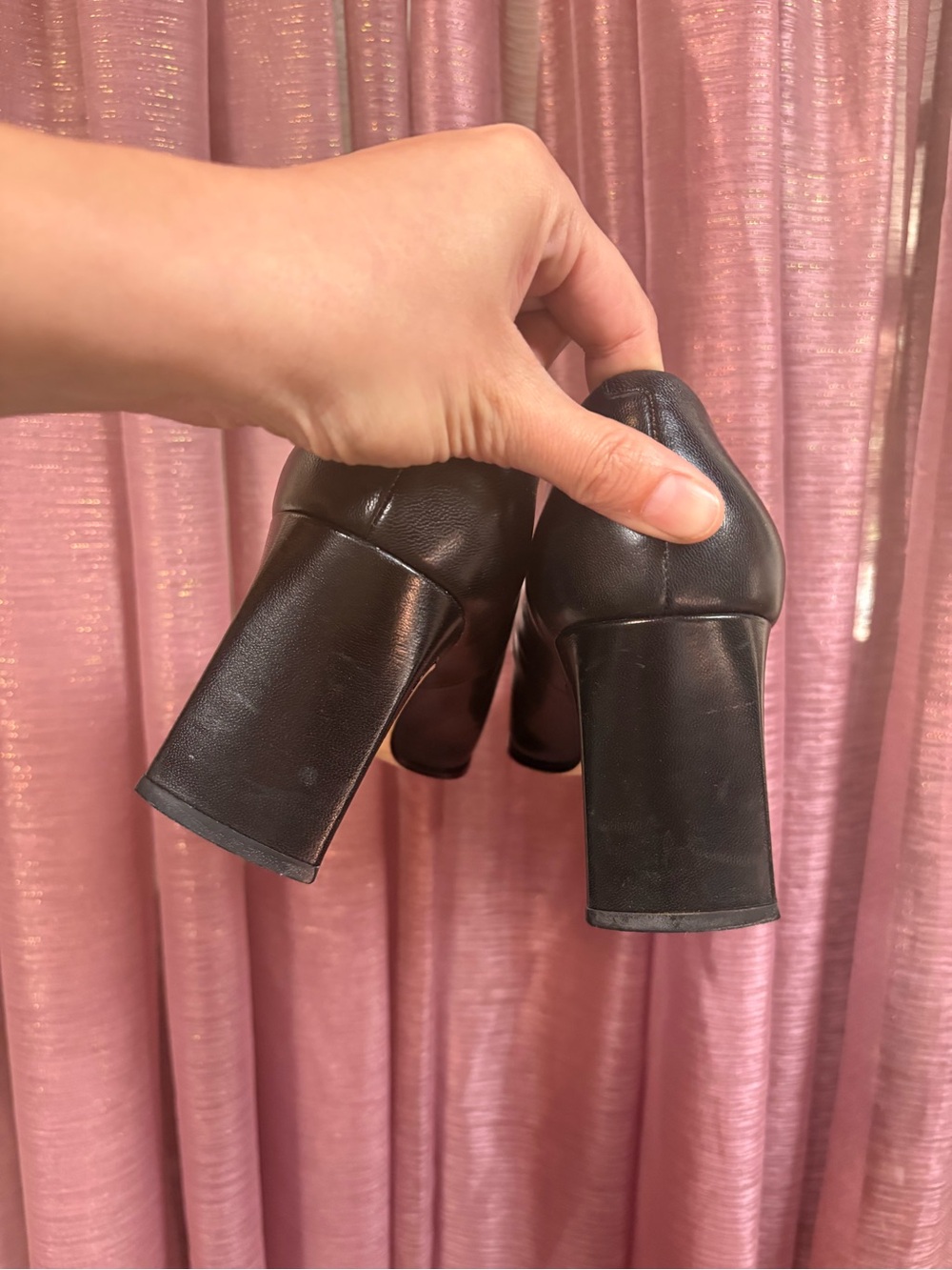 Vintage 90s Black Leather Chunky Heel Pumps - Picture 6 of 7